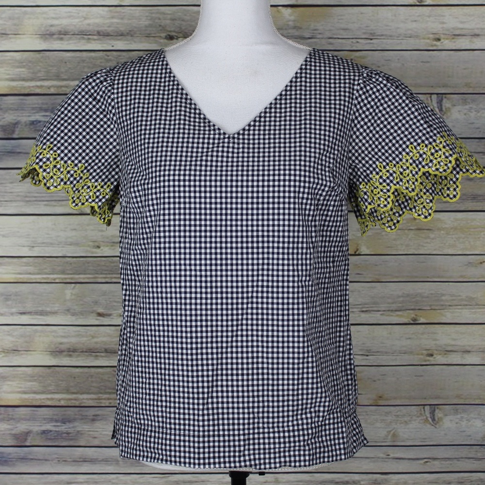 Ann Taylor Plaid Embroidered Puff Sleeve Top XS - Picture 1 of 5